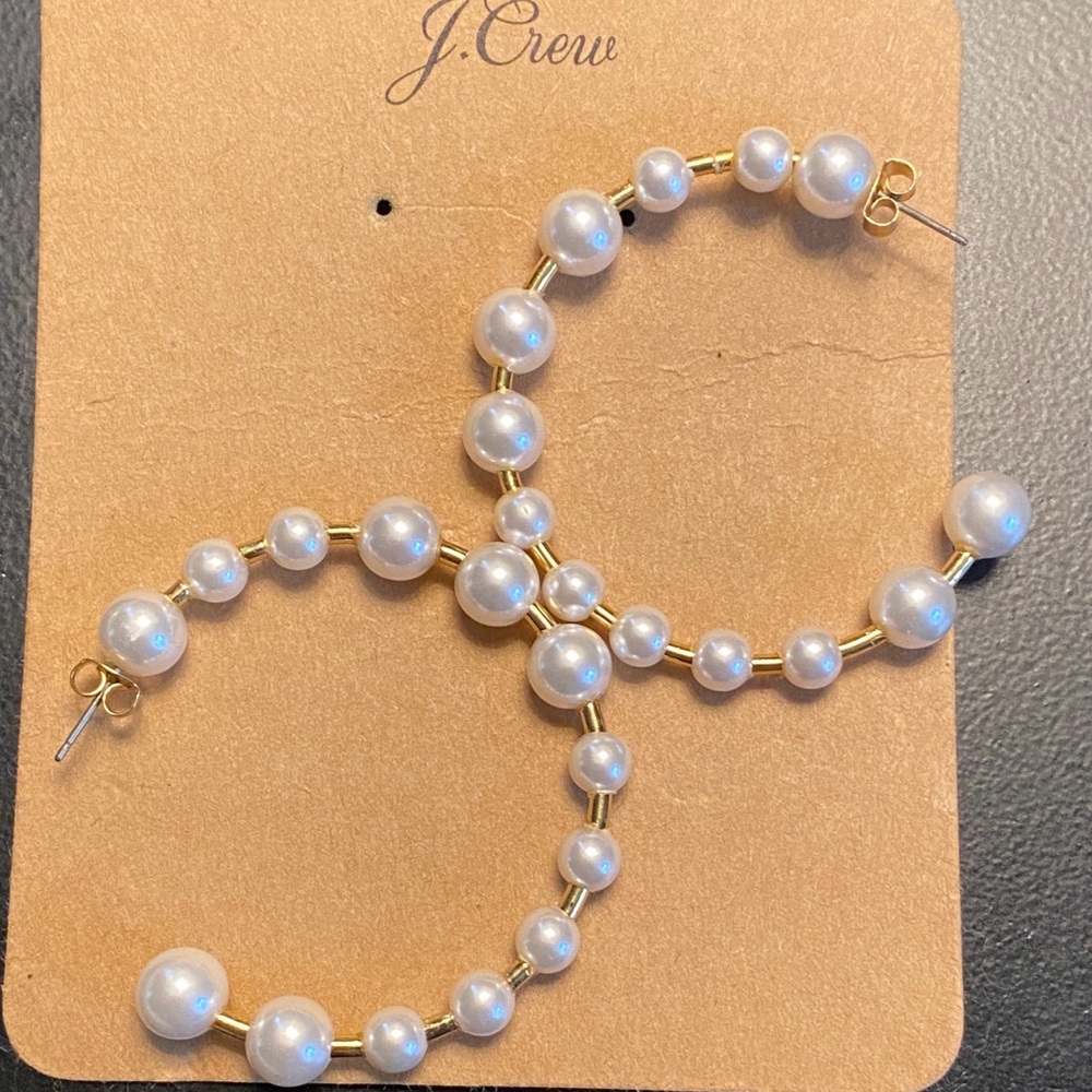 J Crew Cultured Pearl Hoop Earrings